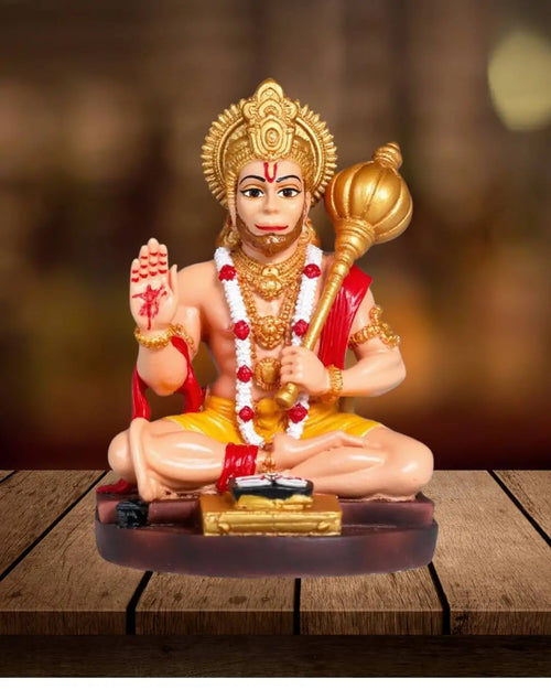 Hanuman Ji Idol for Car Dashboard & Home Mandir | Resin Murti for Protection, Good Luck & Prosperity (BodyColor, 9 cm)