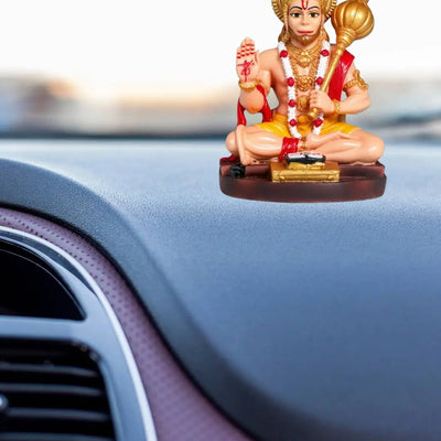 Hanuman Ji Idol for Car Dashboard & Home Mandir  | Resin Murti for Protection, Good Luck & Prosperity (BodyColor, 9 cm)