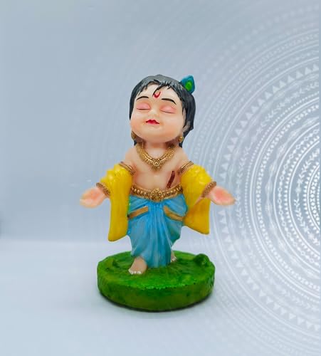 Bal Gopal Krishna Idol for Car Dashboard – Yellow Resin Statue for Home, Office & Gifting | Divine Flute Krishna Murti – Artmorra Crafts