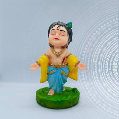Bal Gopal Krishna Idol for Car Dashboard – Yellow Resin Statue for Home, Office & Gifting | Divine Flute Krishna Murti – Artmorra Crafts