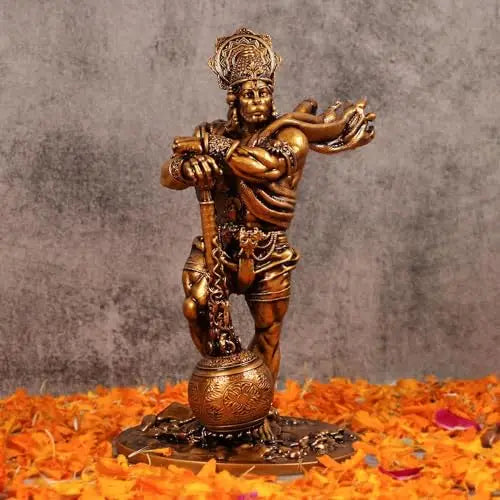 Hanuman Ji Figurine in Antique Gold Finish – Traditional Resin Idol for Car Dashboard, Home Temple & Gifting (10.9 cm) | Artmorra Crafts alt
