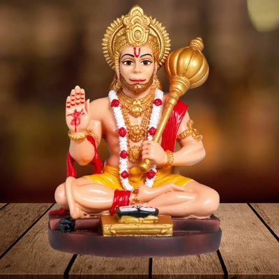 Hanuman Ji Idol for Car Dashboard & Home Mandir  | Resin Murti for Protection, Good Luck & Prosperity (BodyColor, 9 cm)