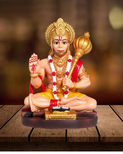 Hanuman Ji Idol for Car Dashboard & Home Mandir  | Resin Murti for Protection, Good Luck & Prosperity (BodyColor, 9 cm)