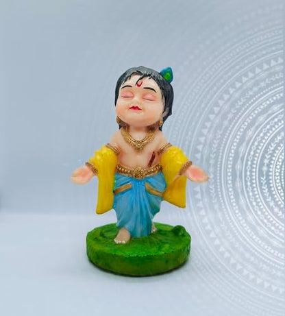 Bal Gopal Krishna Idol for Car Dashboard – Yellow Resin Statue for Home, Office & Gifting | Divine Flute Krishna Murti – Artmorra Crafts