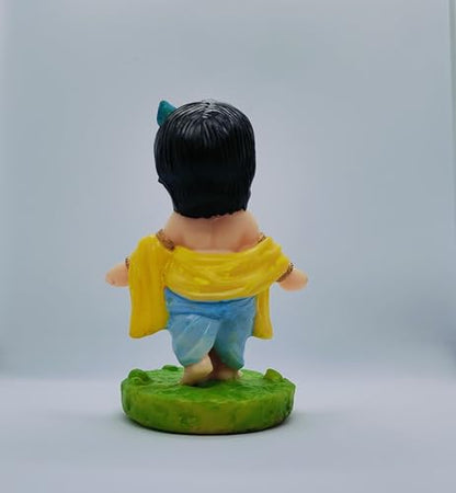 Bal Gopal Krishna Idol for Car Dashboard – Yellow Resin Statue for Home, Office & Gifting | Divine Flute Krishna Murti – Artmorra Crafts