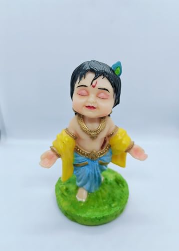 Bal Gopal Krishna Idol for Car Dashboard – Yellow Resin Statue for Home, Office & Gifting | Divine Flute Krishna Murti – Artmorra Crafts