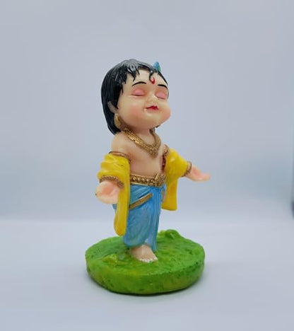 Bal Gopal Krishna Idol for Car Dashboard – Yellow Resin Statue for Home, Office & Gifting | Divine Flute Krishna Murti – Artmorra Crafts
