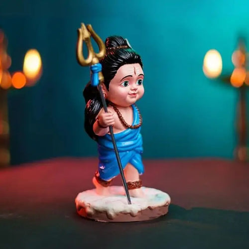 Baal Shiv Ji Idol for Car Dashboard & Home Mandir – Cute Multicolor Resin Murti | Small Shiv Statue for Office Desk & Gifting – Artmorra Crafts
