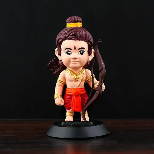 Shree Ram Ji Idol for Car Dashboard & Home Mandir – Red Polyvinyl Decorative Statue with Bow & Arrow | Compact Hindu God Murti for Office & Gifting
