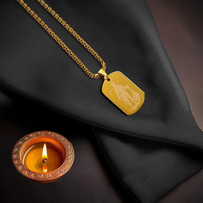 Hanuman Chalisa Micro-Carved Tag Necklace for Men – Stainless Steel Pendant with Chain in Black, Gold & Silver | Waterproof & Anti-Tarnish |