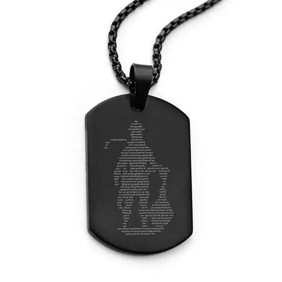 Hanuman Chalisa Micro-Carved Tag Necklace for Men – Stainless Steel Pendant with Chain in Black, Gold & Silver | Waterproof & Anti-Tarnish |