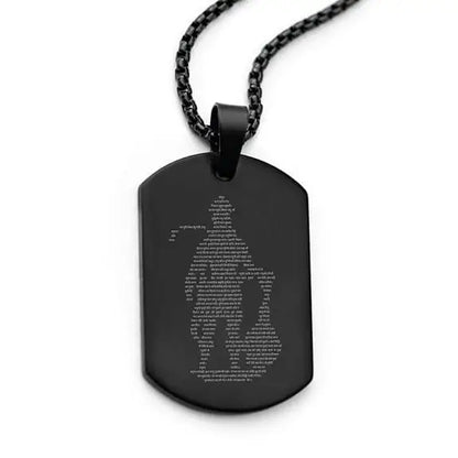Hanuman Chalisa Micro-Carved Tag Necklace for Men – Stainless Steel Pendant with Chain in Black, Gold & Silver | Waterproof & Anti-Tarnish |