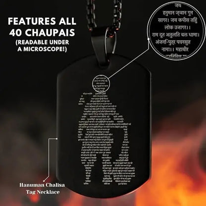 Hanuman Chalisa Micro-Carved Tag Necklace for Men – Stainless Steel Pendant with Chain in Black, Gold & Silver | Waterproof & Anti-Tarnish |