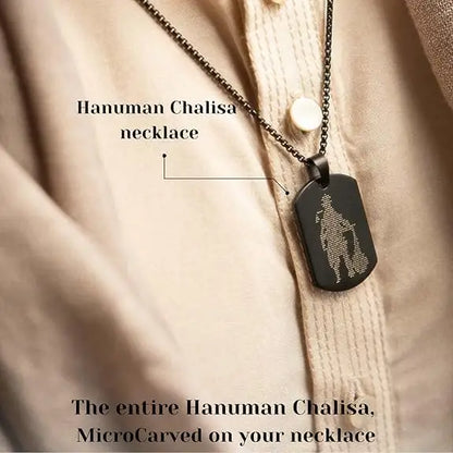 Hanuman Chalisa Micro-Carved Tag Necklace for Men – Stainless Steel Pendant with Chain in Black, Gold & Silver | Waterproof & Anti-Tarnish |