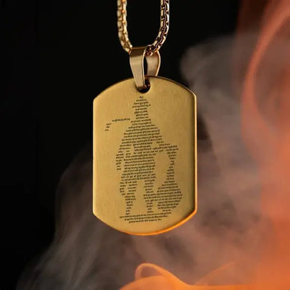 Hanuman Chalisa Micro-Carved Tag Necklace for Men – Stainless Steel Pendant with Chain in Black, Gold & Silver | Waterproof & Anti-Tarnish |