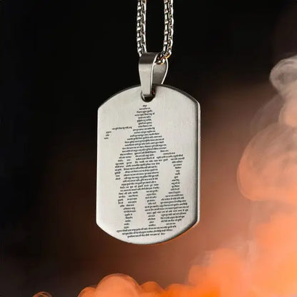Hanuman Chalisa Micro-Carved Tag Necklace for Men – Stainless Steel Pendant with Chain in Black, Gold & Silver | Waterproof & Anti-Tarnish |