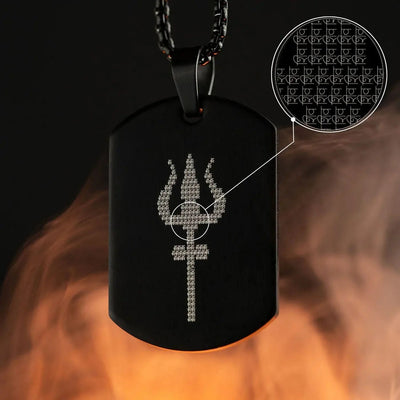 Shiv Trishul Tag Necklace – Stainless Steel Pendant with Micro-Carved Hindi Script | Lord Shiva Spiritual Jewelry for Men